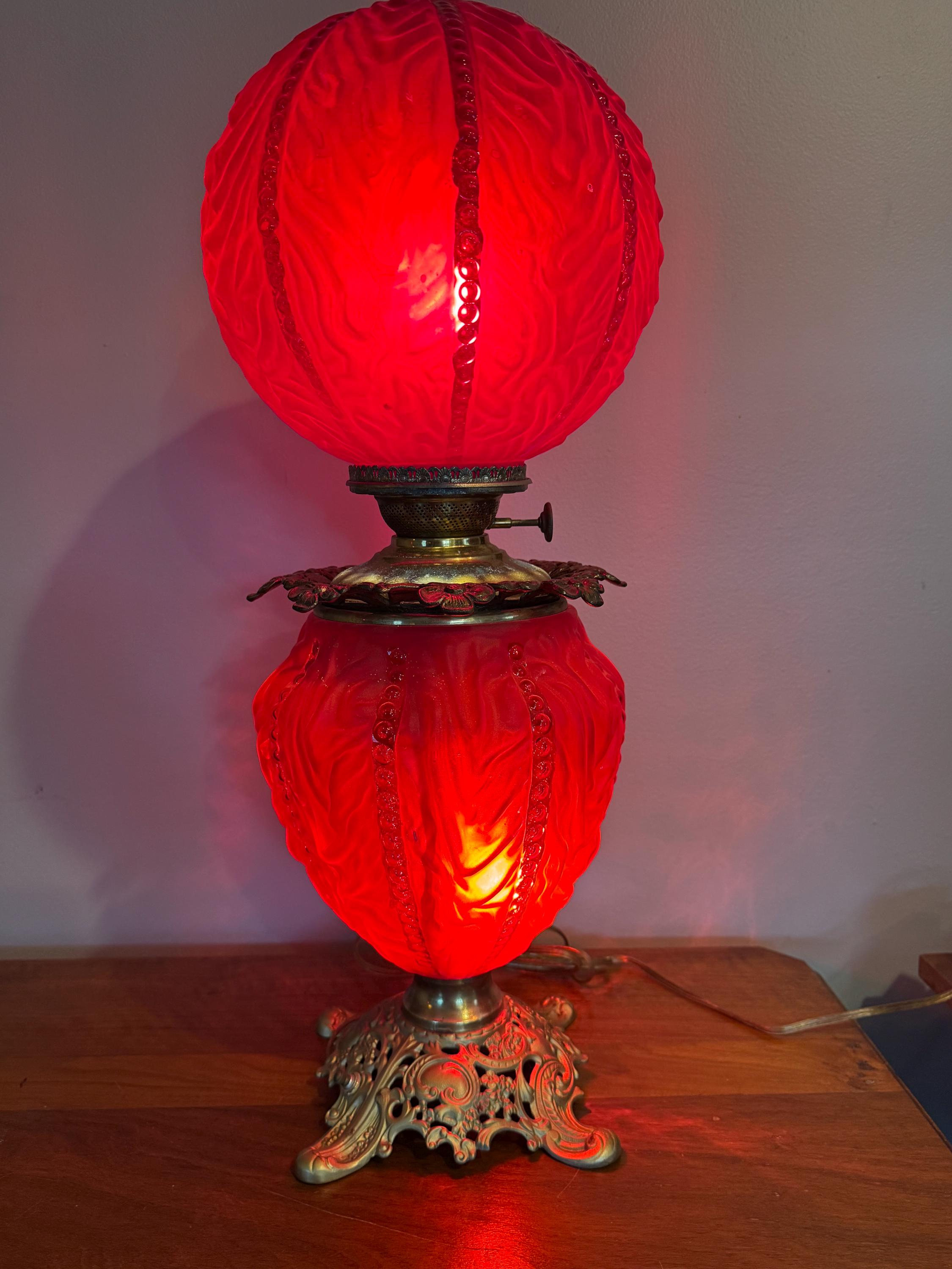Antique Victorian Red Consolidated Satin Gone With the Wind Lamp