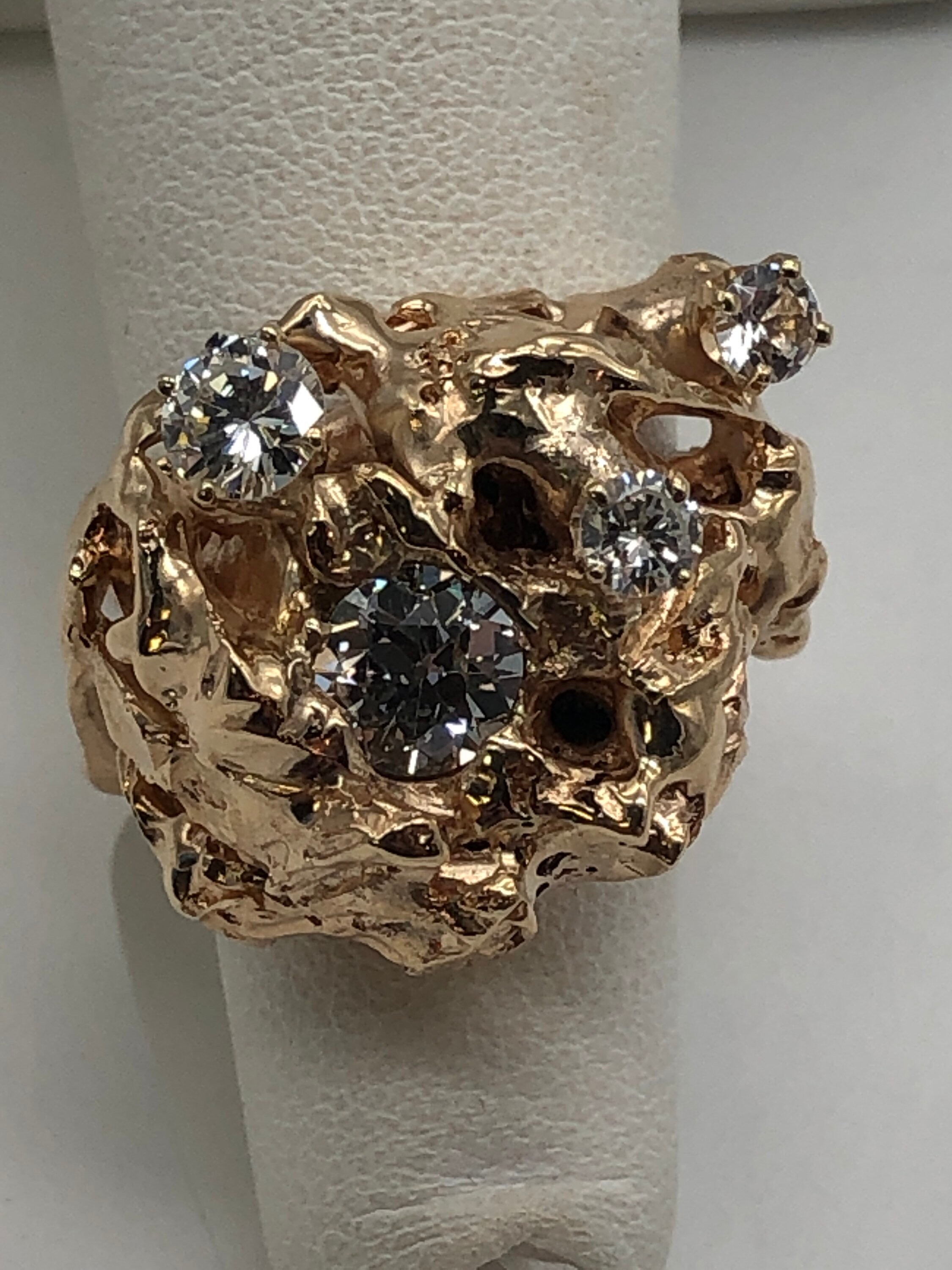 Vintage 14K Yellow Gold Diamond 1.15 CTW Mens Nugget Ring Etsy