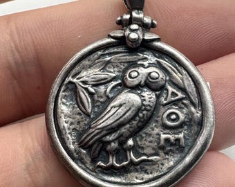 Sterling Silver Athena Owl Coin Pendant