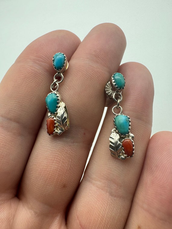Vintage Sterling Silver Turquoise and Coral Earrin