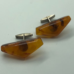 Vintage Sterling Silver Amber Cuff Links
