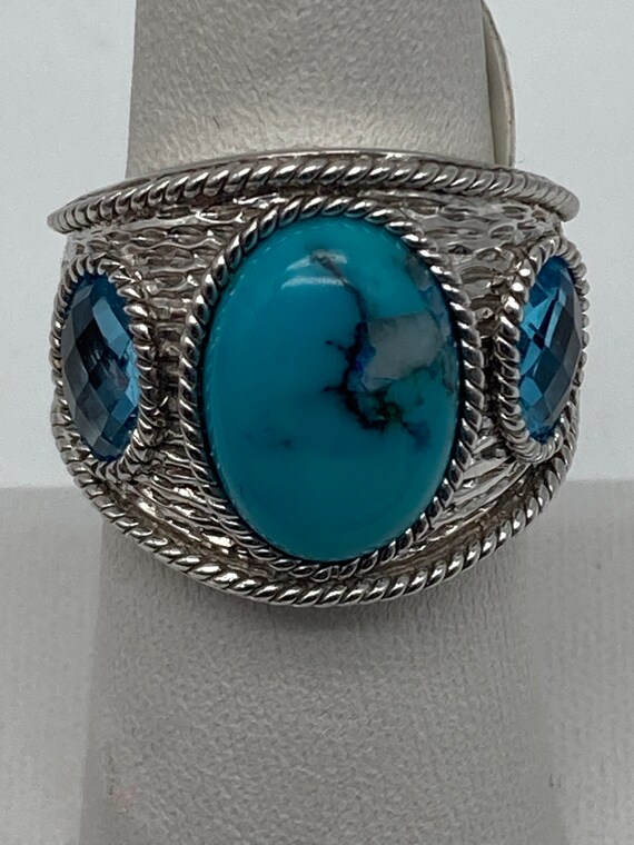 Vintage sterling silver blue turquoise, blue topa… - image 1