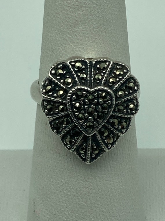 Sterling silver marcasite heart shape ring - image 1