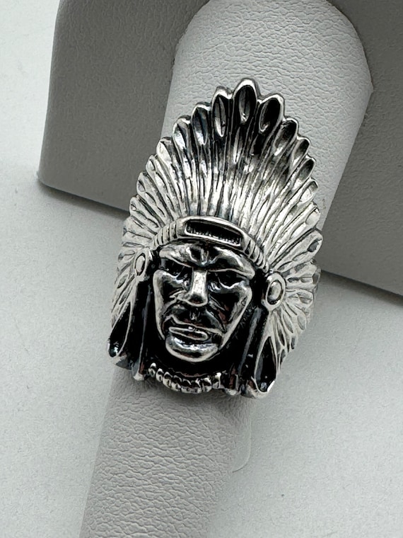 Vintage Sterling Silver Chief Indian Ring Southwe… - image 1