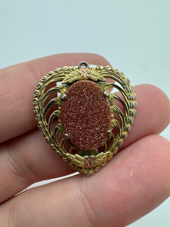 Antique Victorian Gold Filled Goldstone Heart Char