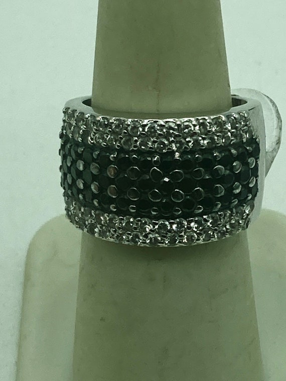 Sterling Silver Black and clear Cz Ring