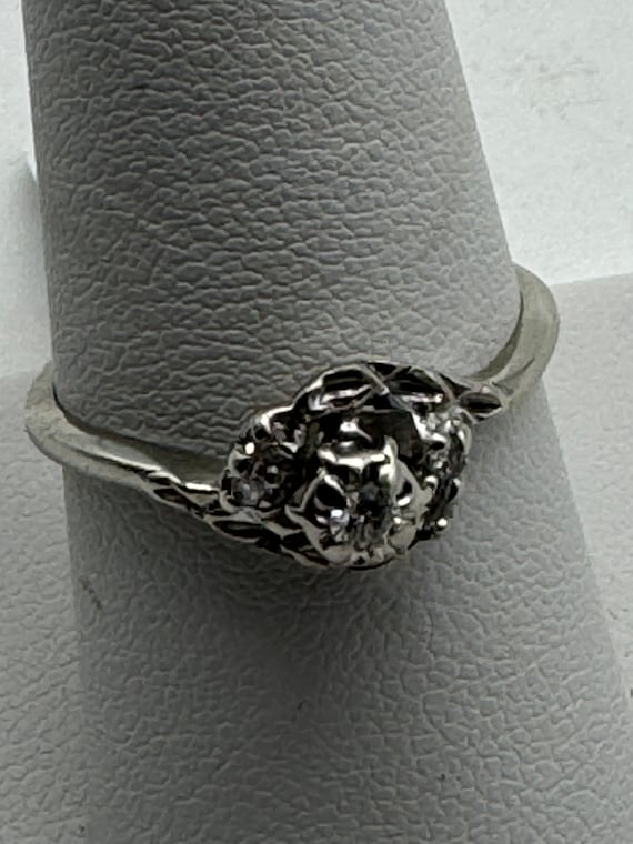 14K Art Deco White Gold Diamond Engagement Ring - image 2