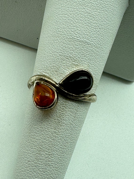 Vintage Sterling Silver and Amber Ring - image 1