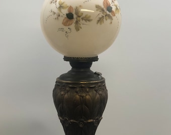 Antique Victorian Hand Painted Floral Fall Colors Art Nouveau Gone With The Wind Lamp GWTW