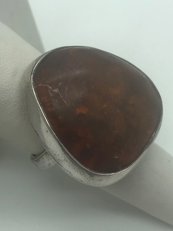 Vintage sterling silver Amber ring - image 1