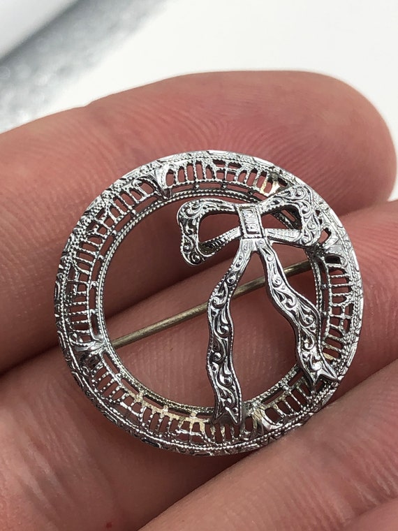 Vintage Sterling Silver Art Deco Circle Brooch - image 3