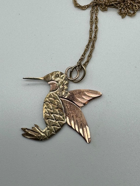 Vintage 14k Hummingbird Pendant Necklace