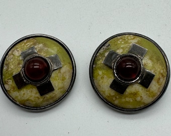 Vintage Sterling Silver And Amber Earrings