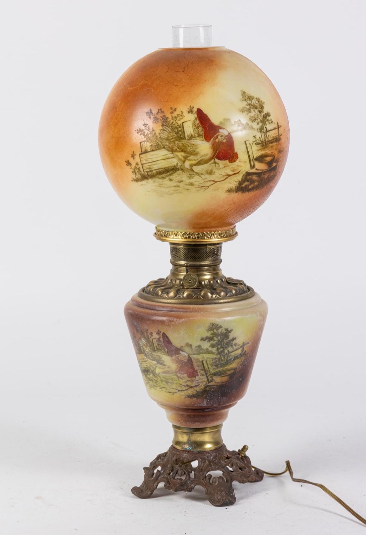 Antique Victorian Gone With the Wind Hand Painted Chickens Farm