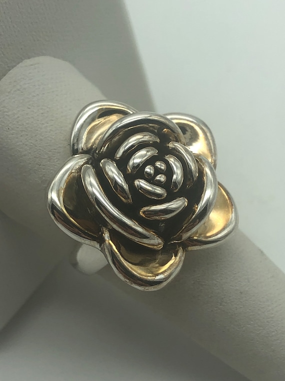 Vintage Sterling Silver Rose Flower Artsy Ring