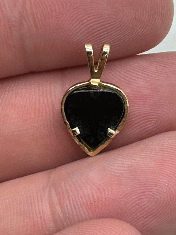 Antique 14k yellow gold diamond and onyx heart pe… - image 2