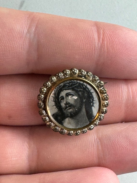 Antique Gold Filled Jesus Religious Pin Brooch