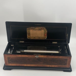Antique Victorian Cylinder Music Box With Paperwork 1890 Piccolo Zither Works Fully Restored