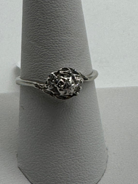 14K Art Deco White Gold Diamond Engagement Ring - image 1