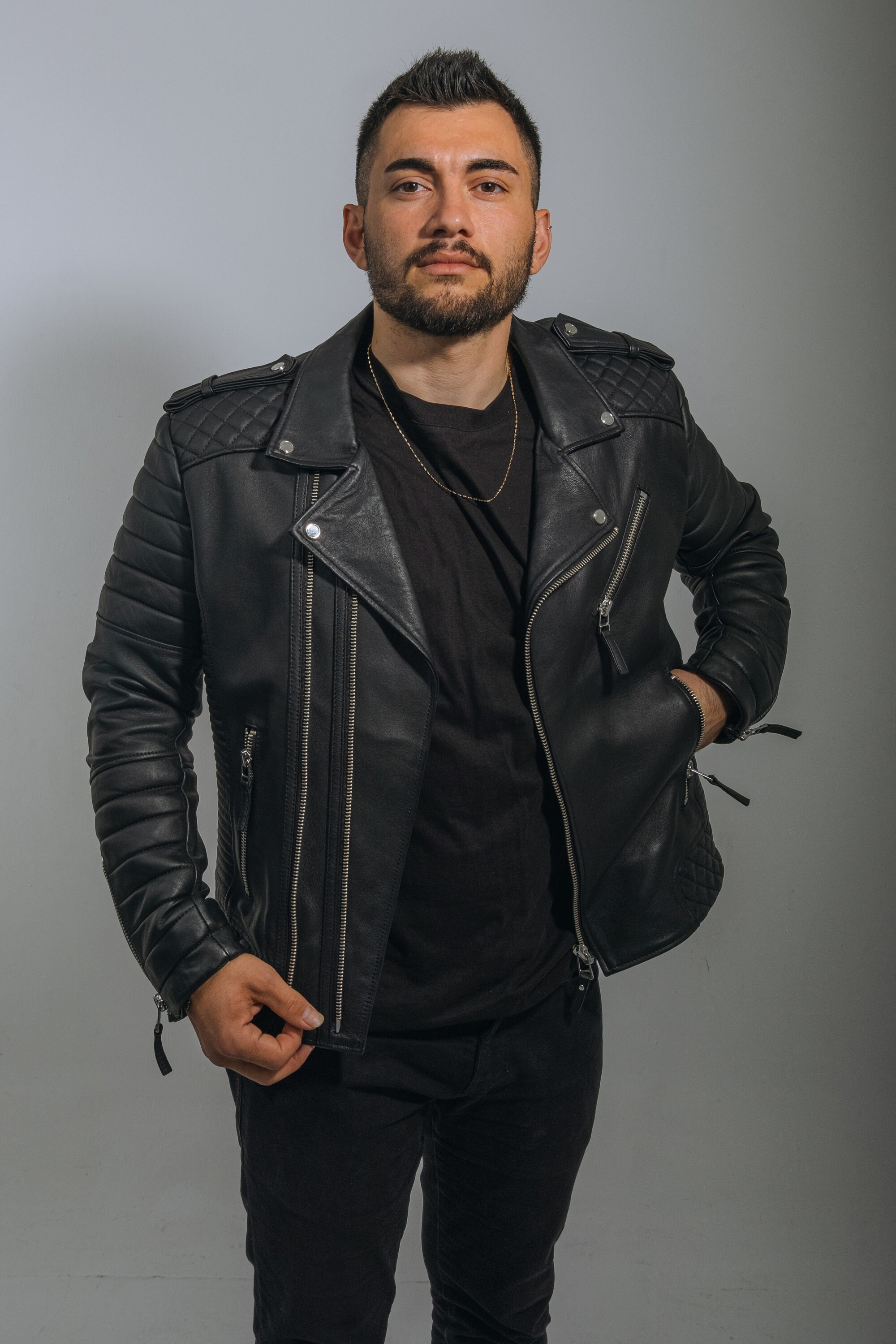 Handmade White Lamb Leather Biker Jacket: Quilted Seam Classic