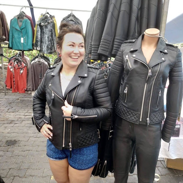 ◆DEINET◆ RACING BIKER LEATHER JACKET IN BLACK KDTJI4F8211 Men's Leather Racer Jacket - Mott & Bow