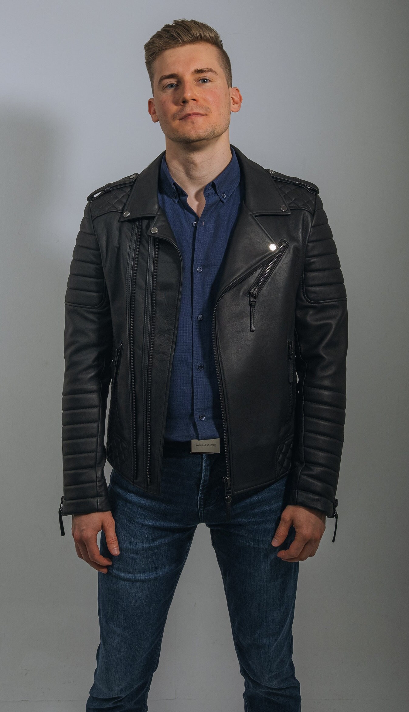 Handmade White Lamb Leather Biker Jacket: Quilted Seam Classic