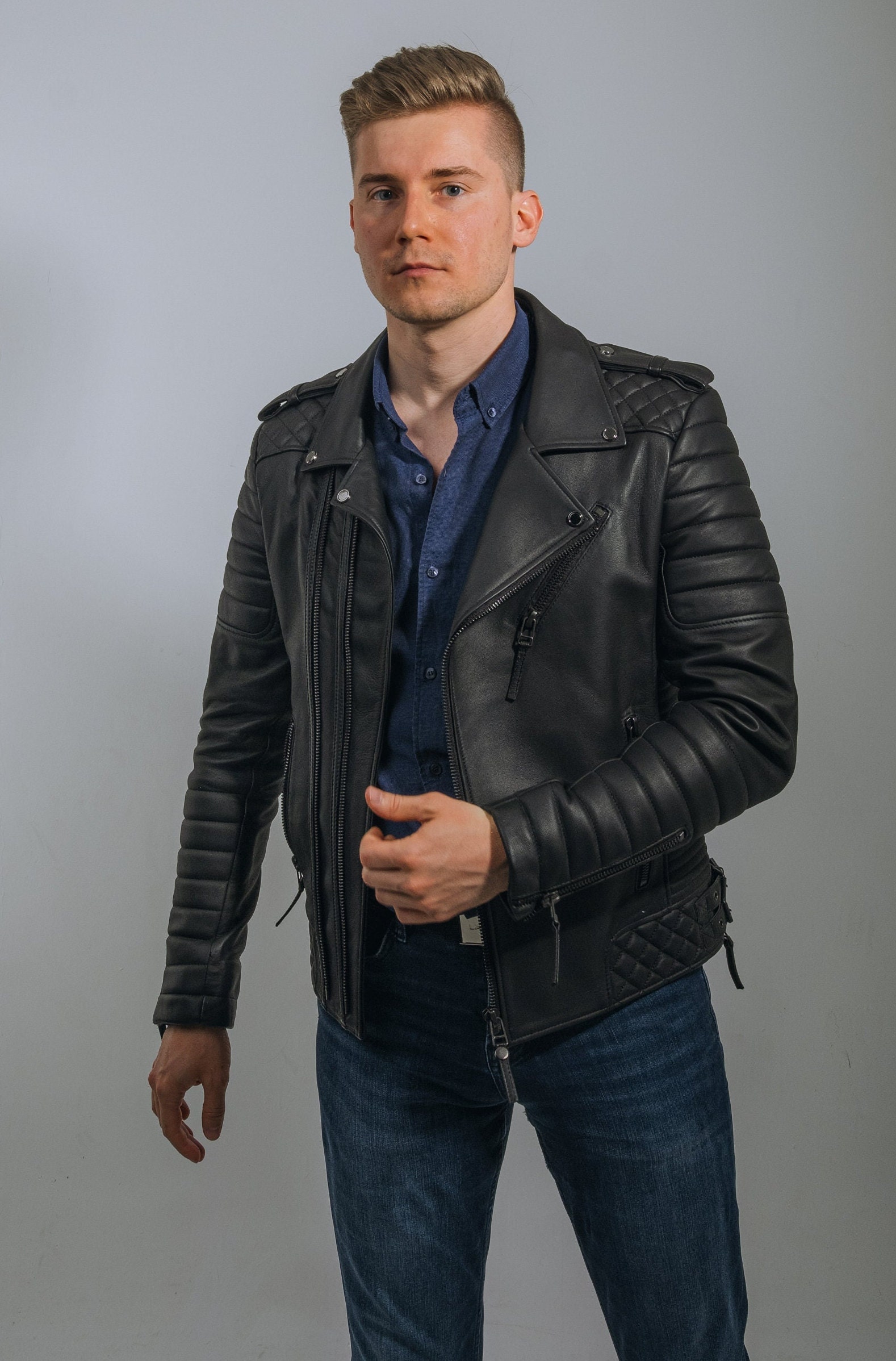 EKAM double zip design leather jacket