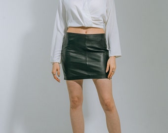 Genuine Leather Mini Skirt, Classic Slim Fit Lambskin Aidan