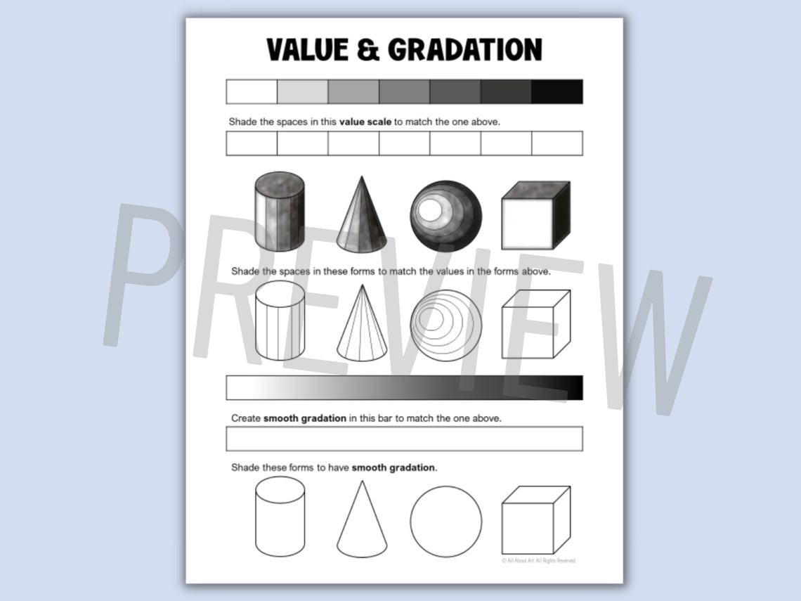 Shading Worksheets and Handouts to Explore Value and Gradation in Art ...