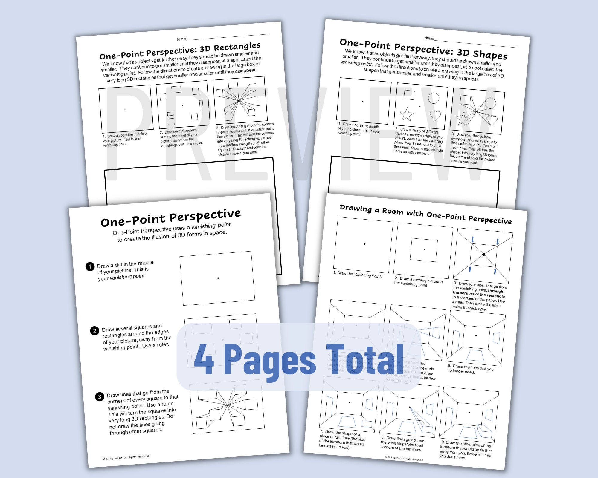 One Point Perspective Drawing Tutorial Printable Worksheets - Etsy