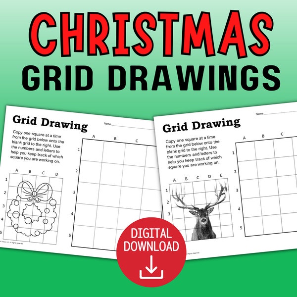 Feuilles de travail de dessin de grille de Noël - Activités artistiques selon la méthode de la grille