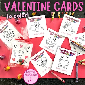 Crayon Valentine afdrukbaar cadeaukaartje - Valentijnskaarten voor hartkrijtjes - Je vult de wereld met kleur