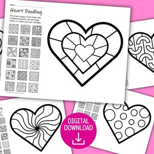 Heart Doodle Zentangle tekening - Patronen en kunstontwerpen werkbladen voor Valentijnsdag