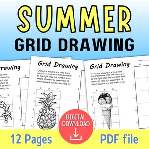 Sommer Grid Zeichnung Arbeitsblätter - Strand-Thema der Grid-Methode Kunst-Aktivitäten