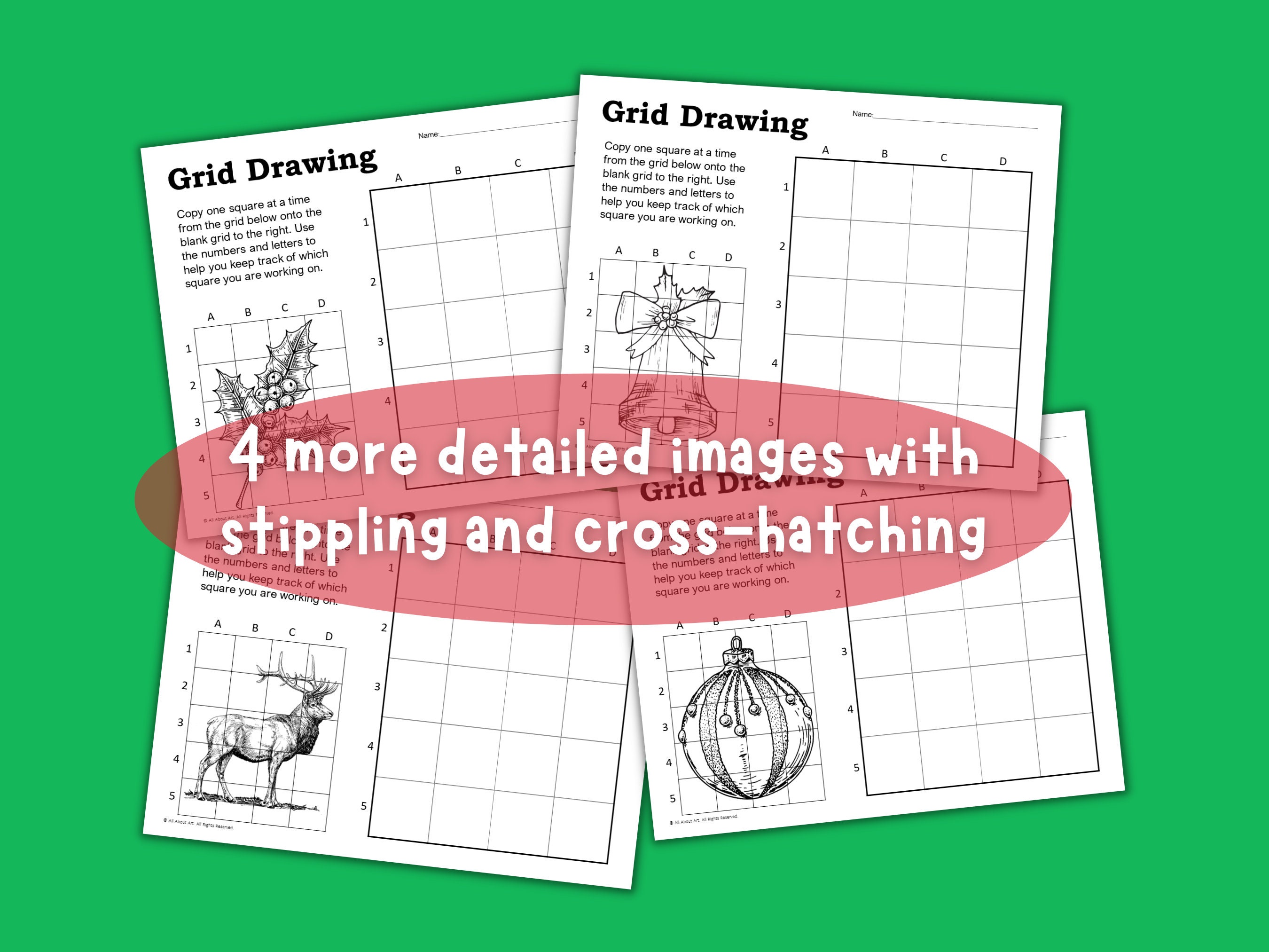 Christmas Grid Drawing Worksheets - Grid Method Art Activities - Etsy