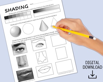 Shading Practice Handout for Portraits - Gradation Exercises with value scale and facial feature drawing