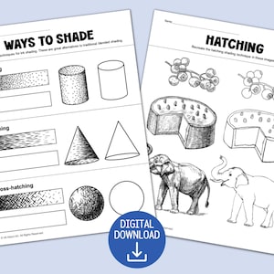 Ink Shading Drawing Worksheets to Practice Stippling, Hatching, and Cross-hatching in art