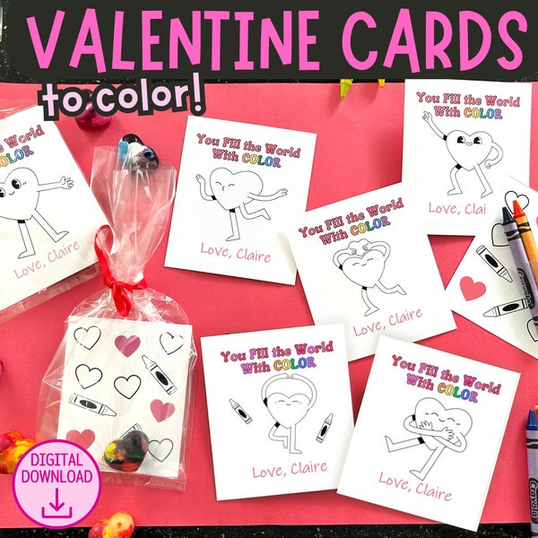 Crayon Valentine Printable Gift Tag - Retro Valentine Cards for heart crayons - You Fill the World with Color