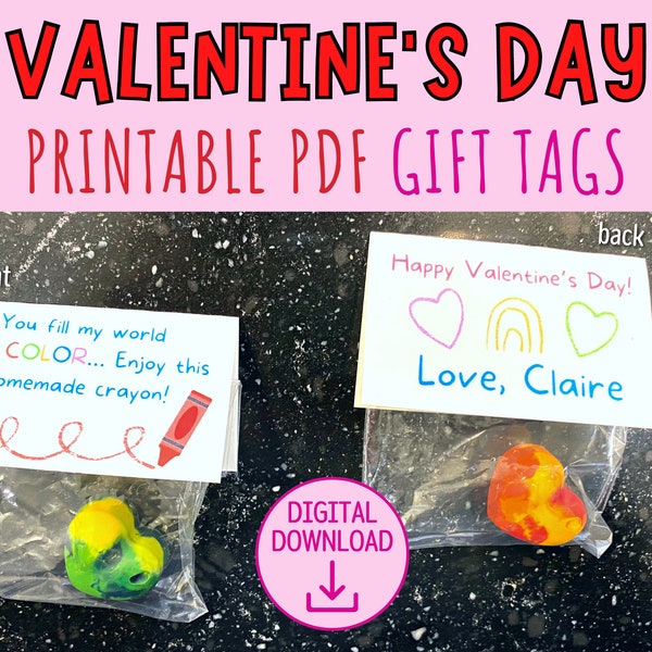 Crayon Valentine Gift Tag - Printable Valentine's Card for homemade crayon