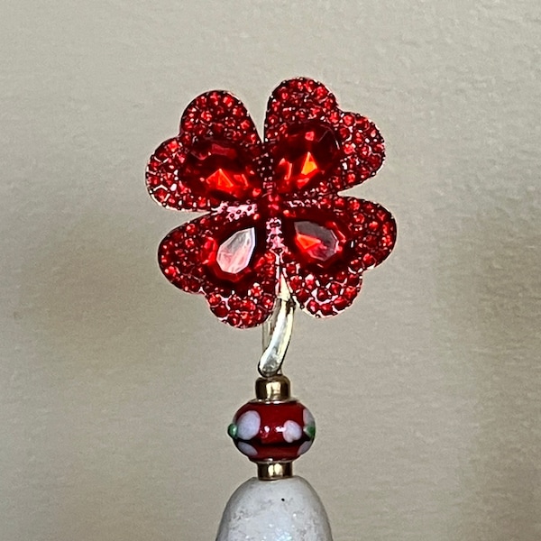 Red Jeweled 4-leaf Clover Tree Topper for Ceramic Trees