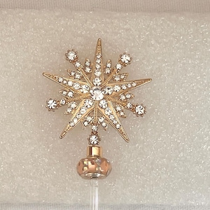 Rhinestone 1-5/8" Star Snowflake Topper, 1/8" Stem for Ceramic Trees