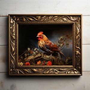 Huhn in freier Wildbahn | Huhn, Hahn Malerei | Ölgemälde | Wandkunst | Matter Druck | 14x11, 24x18