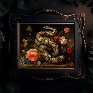 Snake and Floral | Snake Painting | Oil Painting | Wall Art | Matte Print | 14x11, 24x18