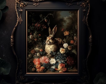 Rabbit in the Garden | Rabbit Painting | Oil Painting | Wall Art | Matte Print | 11x14, 18x24