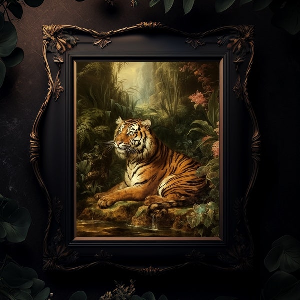 Tigre dans la jungle | Peinture tigre | Peinture à l'huile | Art mural | Impression mate | 11 x 14, 18 x 24