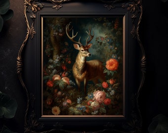 Deer in the Garden | Deer Painting | Oil Painting | Wall Art | Matte Print | 11x14, 18x24