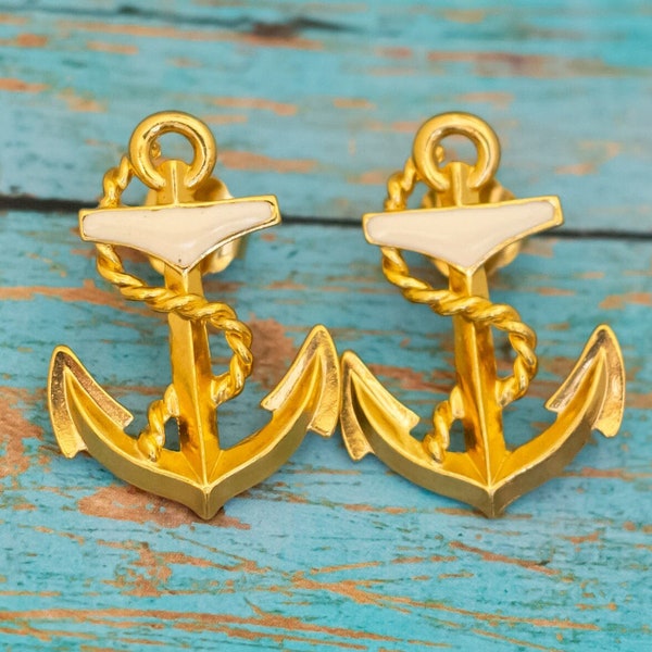 Vintage Anchor Gold Tone Stud Earrings by Avon - P29