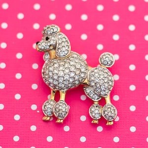 Vintage Rhinestone Poodle Gold Tone Brooch - P5