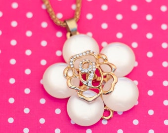 Vintage Star Pearl Rose Necklace 28 Inch - P19 - Etsy