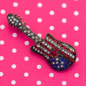 Vintage Rhinestone Guitar Brooch - P4